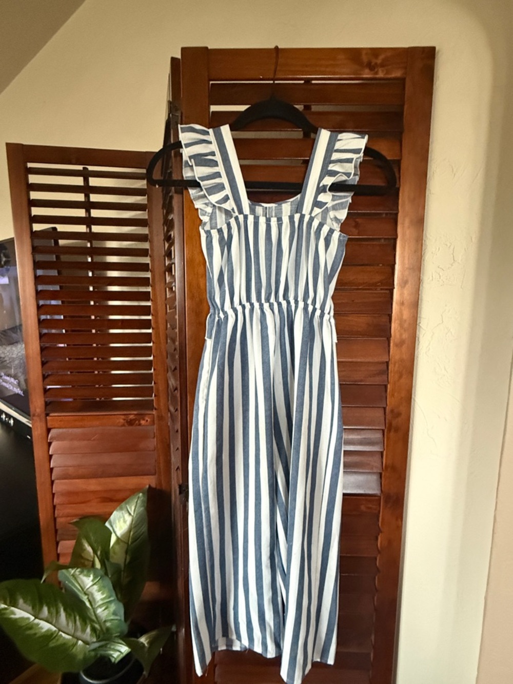 Blue and White Striped Sundress with Ruffle Straps